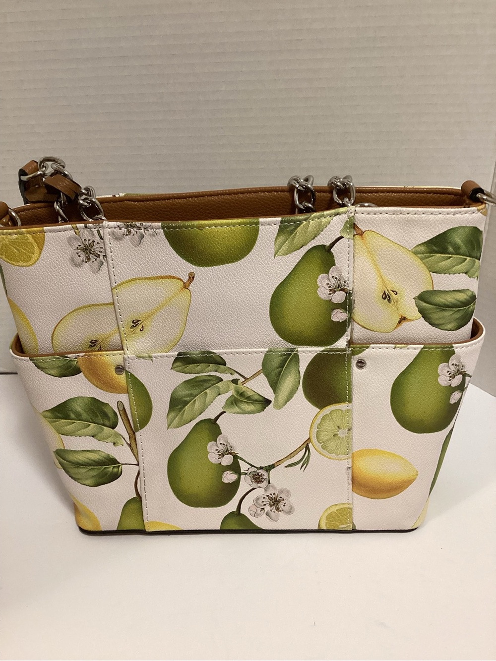 Dana Buchman Off-White Shoulder Bag with Green & Yellow Fruit Print - Picture 3 of 16